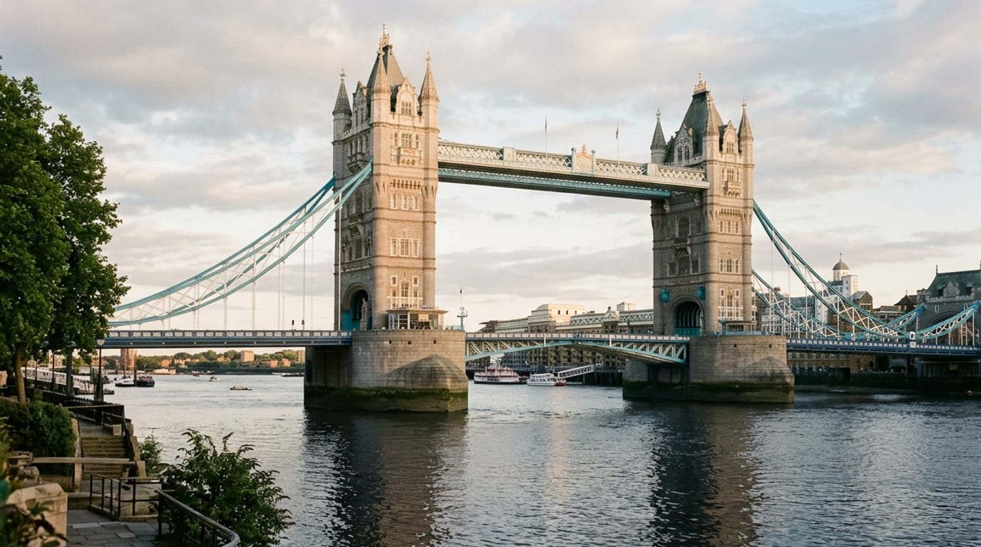 Tower Bridge in London seen across the river.