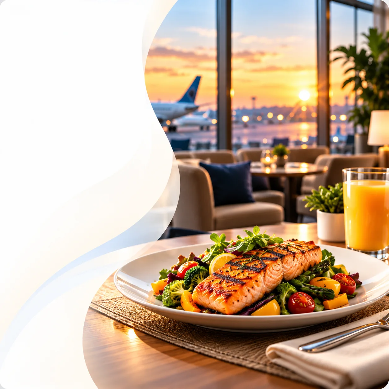 A meal served at an airport restaurant