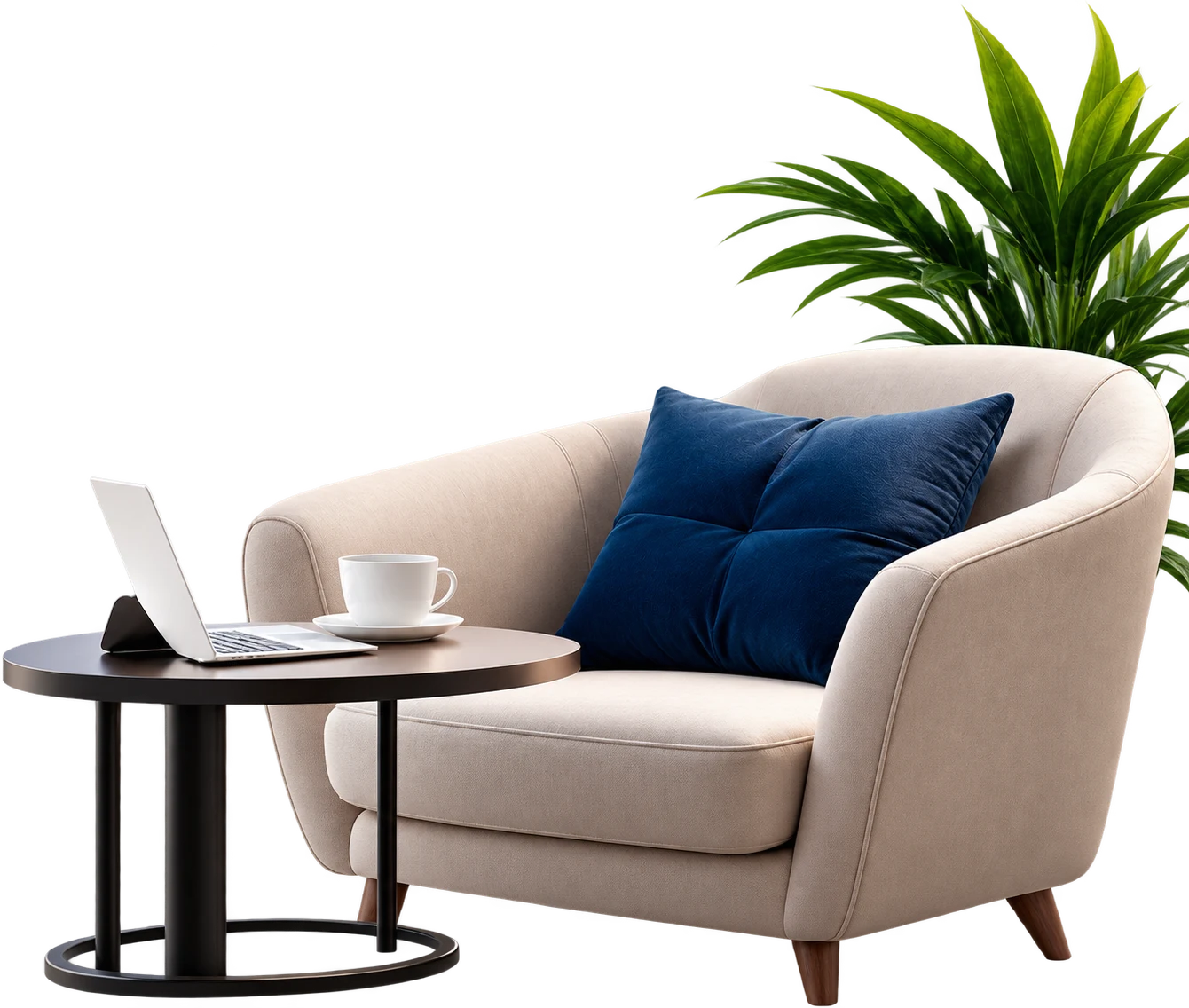 A quiet lounge seat with a laptop